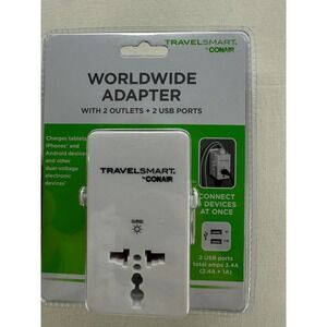 Travel Smart by Conair Worldwide Adapter 2 Outlets 2 USB Ports White TS240X